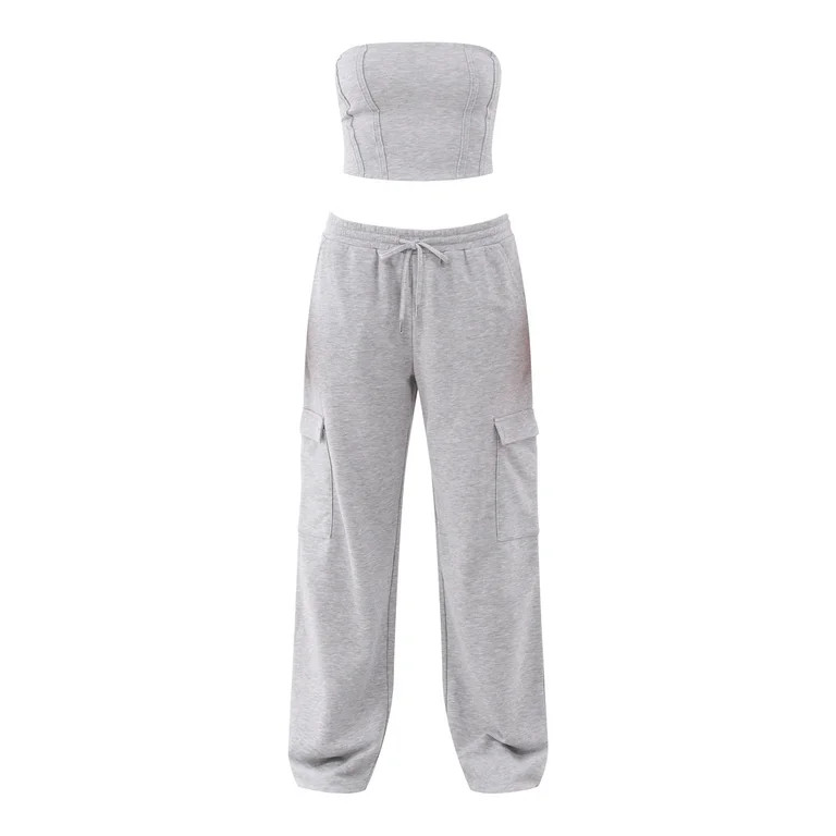 No Boundaries Tube Top and Sweatpants Set, 2 Piece, Women’s and Women's Plus | Walmart (US)