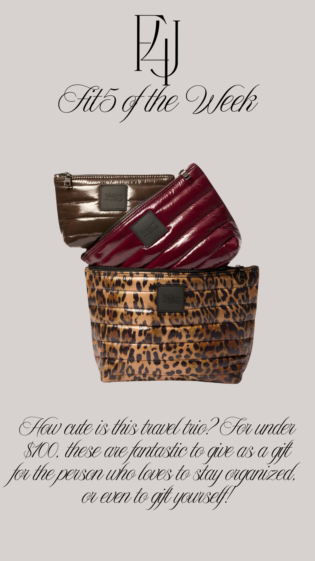 Add some fun the next time you travel with this cute trio from Evereve! For under $100, these are fantastic to give as a gift for the person who loves to stay organized, or even to gift yourself!

Fit4Janine, Organization, Cosmetic Bags 

 #LTKGiftGuide #LTKFindsUnder100 #LTKTravel