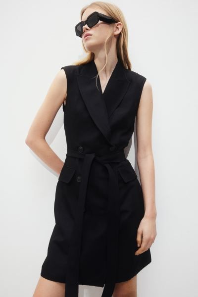 Linen-blend Jacket Dress - Black - Ladies | H&M US | H&M (US + CA)