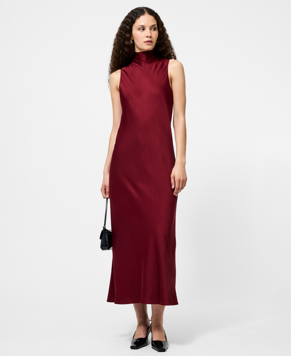 French Connection Women's Ennis Satin Sleeveless Bow Midi Dress - Cabernet | Macy's
