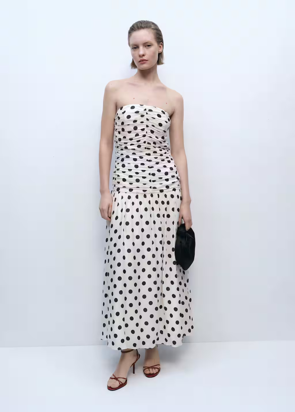 Polka-dot dress with draped body off white - Women - 4 - MANGO | Mango (US/MX/AU)