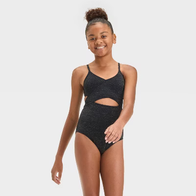 Girls' Solid One Piece Swimsuit - art Class™ Black | Target