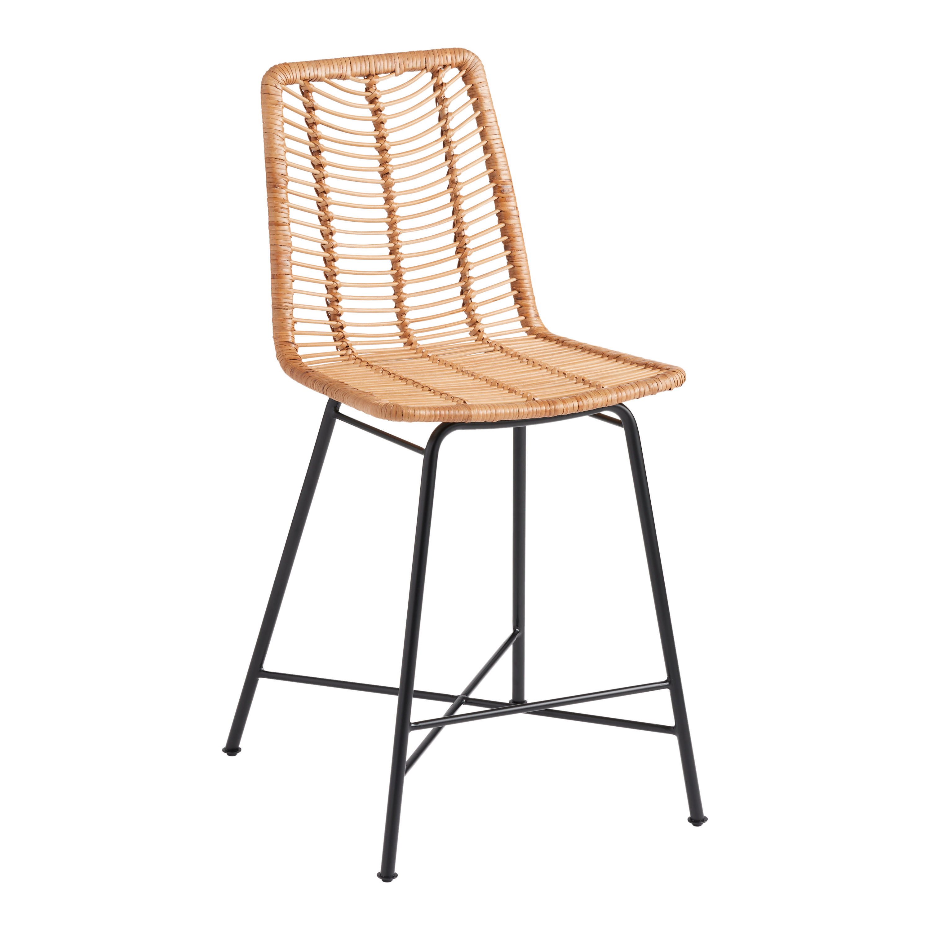 Stevie Natural Rattan and Black Metal Counter Stool | World Market