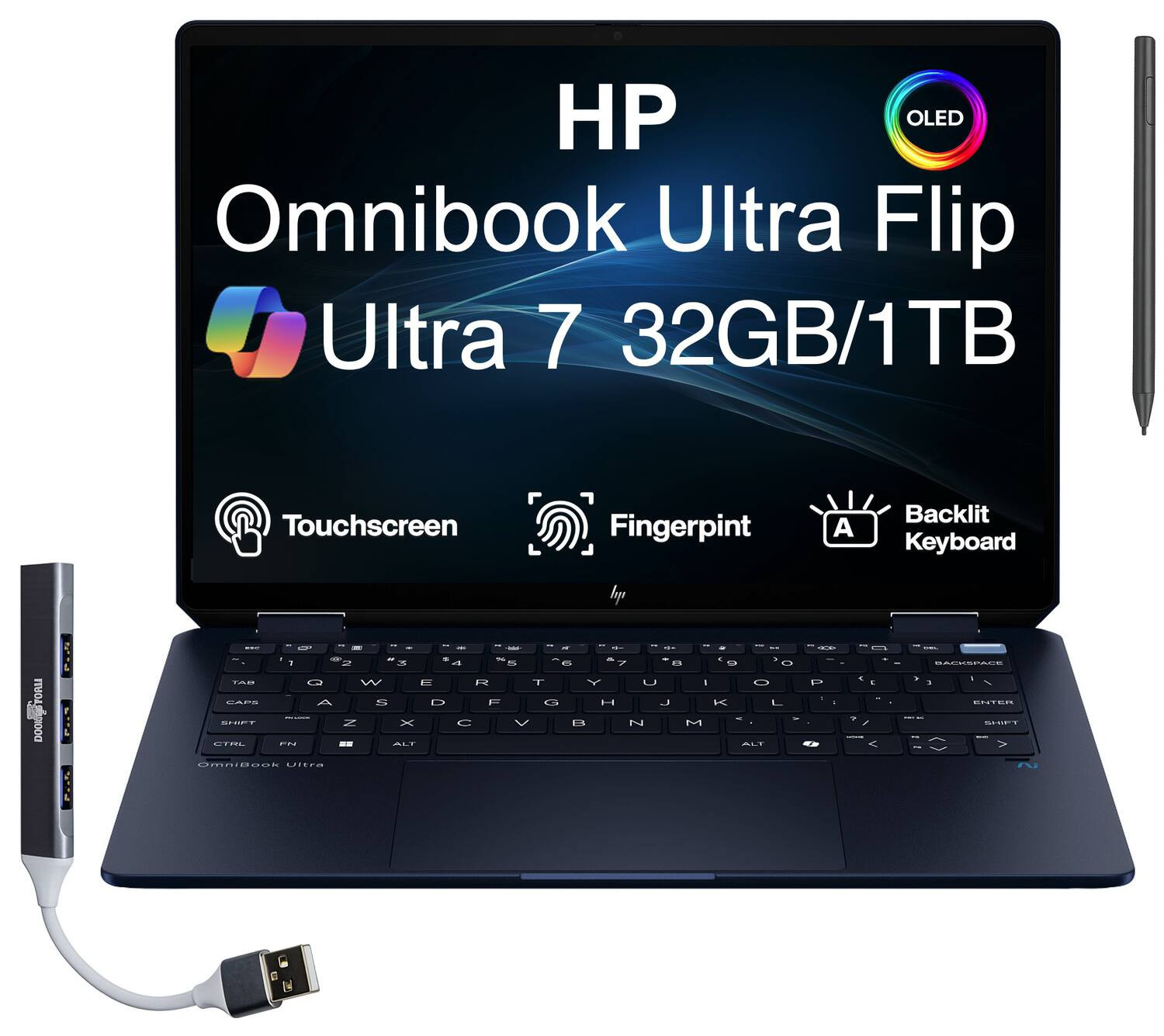 HP - Omnibook Ultra Flip 2-in-1 Laptop 14.0 2.8K Display (Ultra 7-258V, 32GB, 1TB SSD, Win 11 Home) w/USB Hub - Atmospheric Blue | Best Buy U.S.