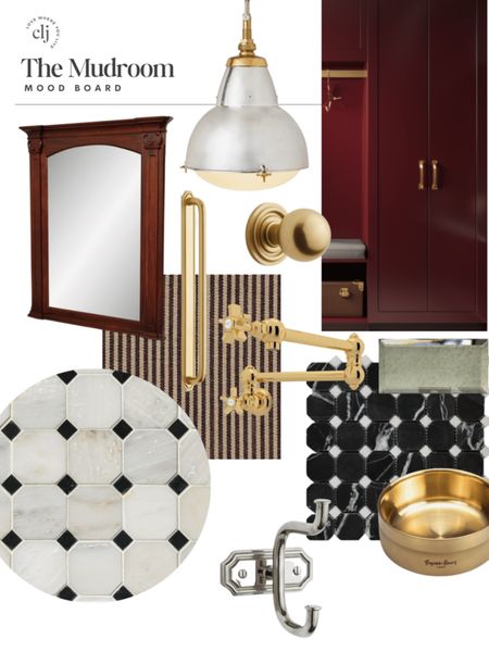 Polished nickel is cozying right up to brass in the mudroom mood board.

Red cabinets, chrome light fixture, wood mirror, brass knobs & pulls, tile, brass dog bow & water filler, mirror tile, silver hook, stripe upholsteryy

#LTKstyletip #LTKfamily #LTKhome