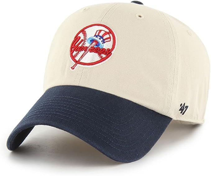 '47 New York Yankees Cooperstown Two Tone Clean Up Dad Hat Baseball Cap - Bone/Navy | Amazon (US)