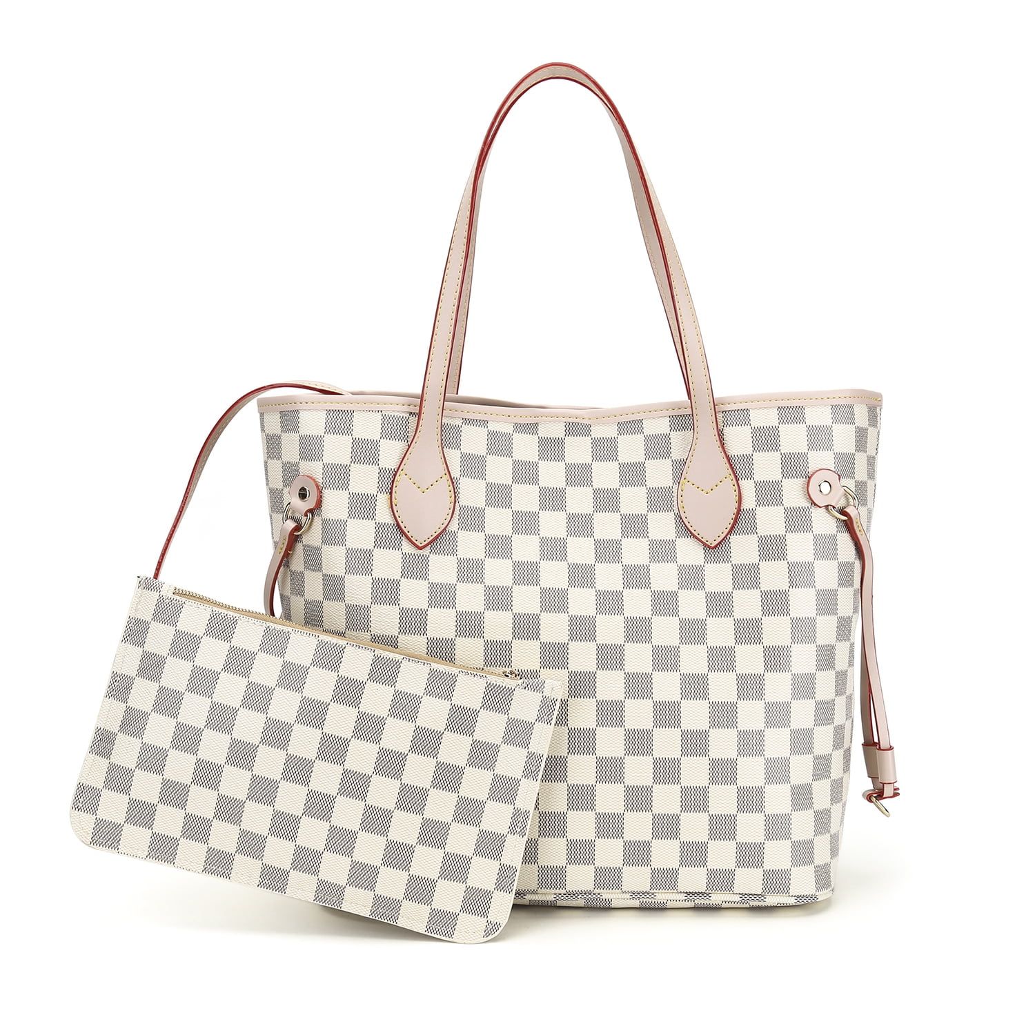 BUTIED Checkered Tote Shoulder Bag with inner pouch - PU Vegan Leather （white） | Walmart (US)