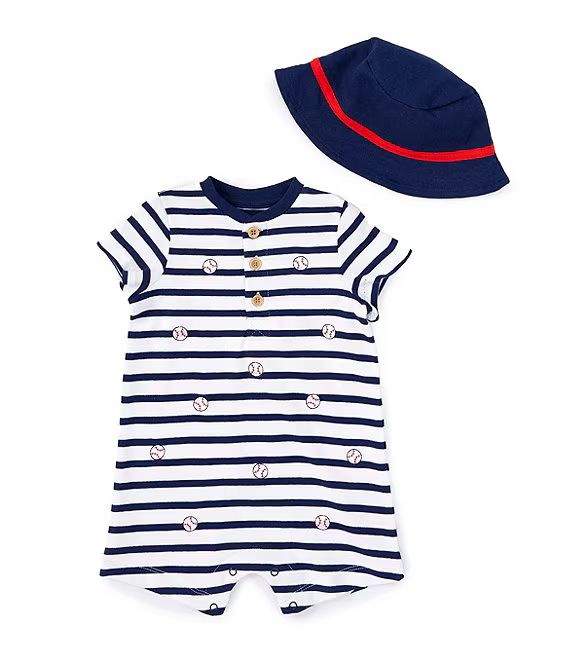 Little Me Baby Boys 3-12 Months Short Sleeve Striped/Baseball-Themed Shortalls | Dillard's | Dillard's