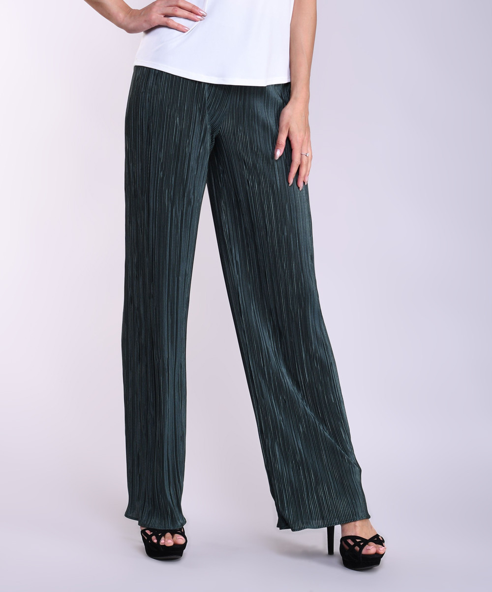 Lbisse Women's Casual Pants Green - Green Pleated Palazzo Pants - Women | Zulily
