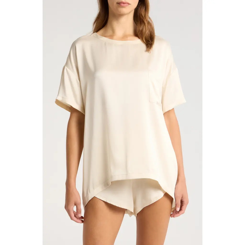 Lunya Washable Silk Tee Short Pajamas in Swan White at Nordstrom, Size Large | Nordstrom