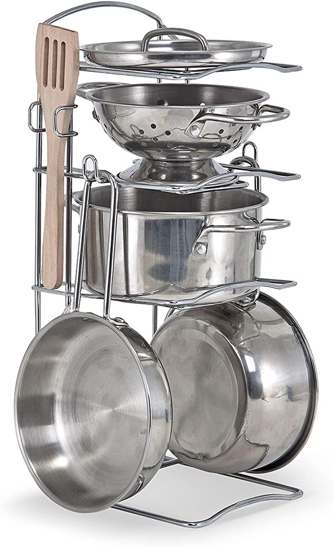 Melissa & Doug Stainless Steel Pots and Pans Pretend Play Kitchen Set for Kids (8 pcs) - Kids Kit... | Amazon (US)