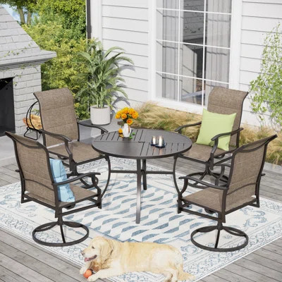 5pcs Rectangle Outdoor Patio Dining Set Heavy Duty Round Metal Table With Sling Chairs | Wayfair North America