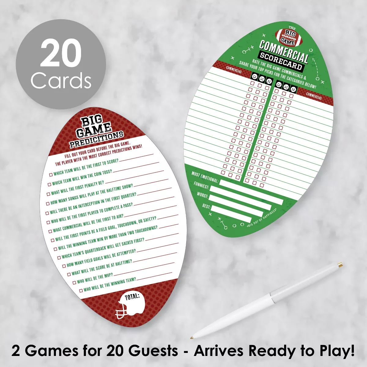 Big Dot of Happiness The Big Game - 2-in-1 Football Party Cards - Activity Duo Games - Set of 20 | Target