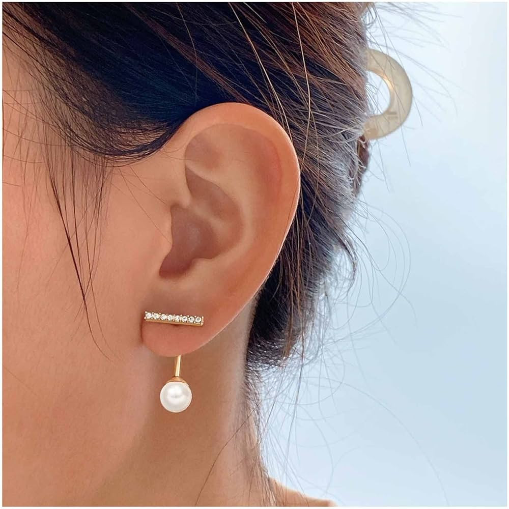 Vintage Pearl Ear Jacket Earrings Crystal Bar Jacket Stud Earrings Pearl Drop Earrings Front Back... | Amazon (US)