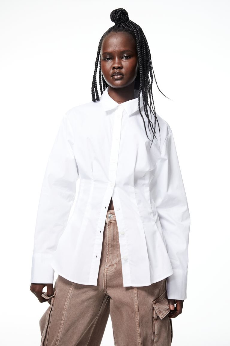 Tapered-waist Poplin Shirt - White - Ladies | H&M US | H&M (US + CA)