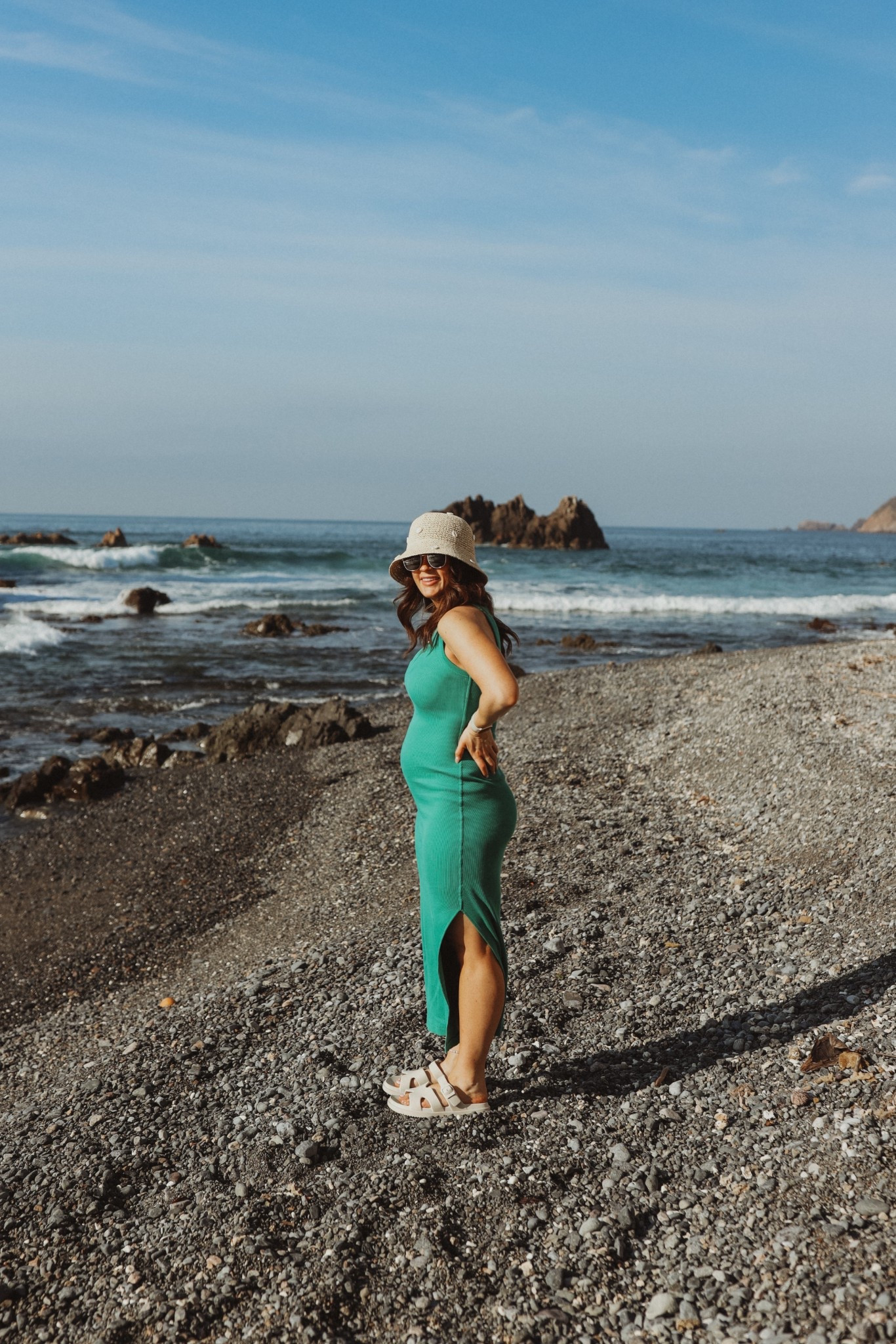 Vacation dress, green dress, pregnancy outfit, maternity vacation outfit, puka shell bucket hat

#LTKBump #LTKFindsUnder50 #LTKTravel