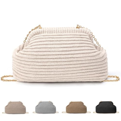 hatisan Crochet Clutch Purses for Women Knit Evening Bag Handbag Shoulder Crossbody Bag for Wedding Party (Beige) | Amazon (US)