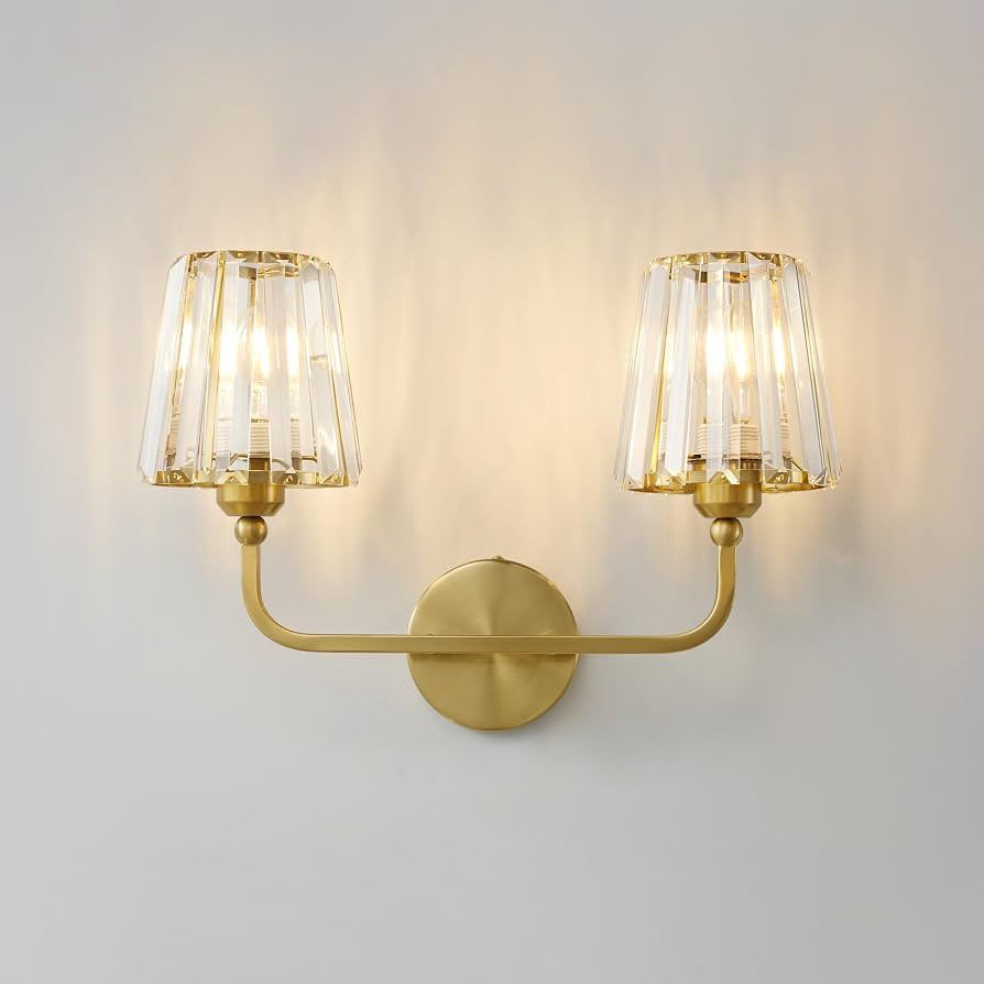 Bathroom Light Fixtures, Modern Vanity Light with Crystal Glass Shade, 3-Light Lighting Fixtures ... | Amazon (US)