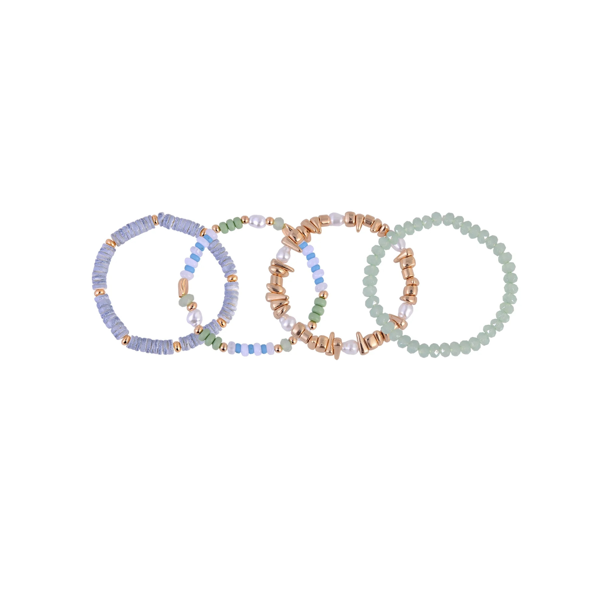 Time and Tru Goldtone 4pc Multi Bead Acrylic Pearl Bracelet Set | Walmart (US)