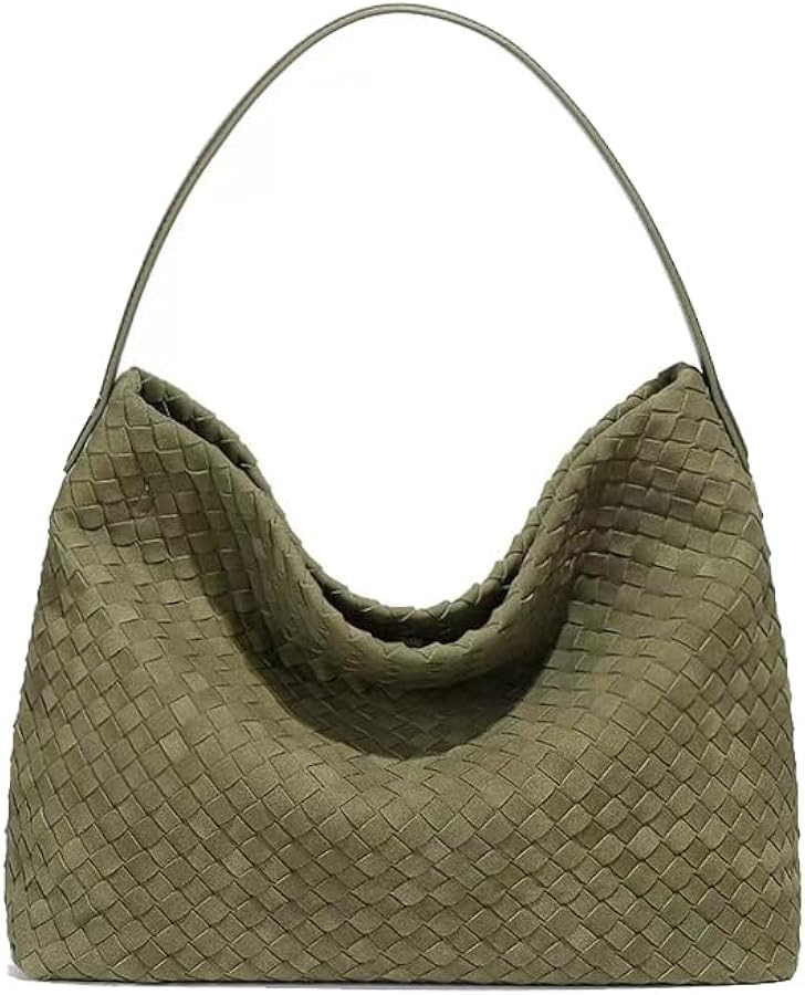 Woven Suede Shoulder Bag for Women Suede Hobo Bag Tote Elegant Handbag Satchel for Work Travel | Amazon (US)