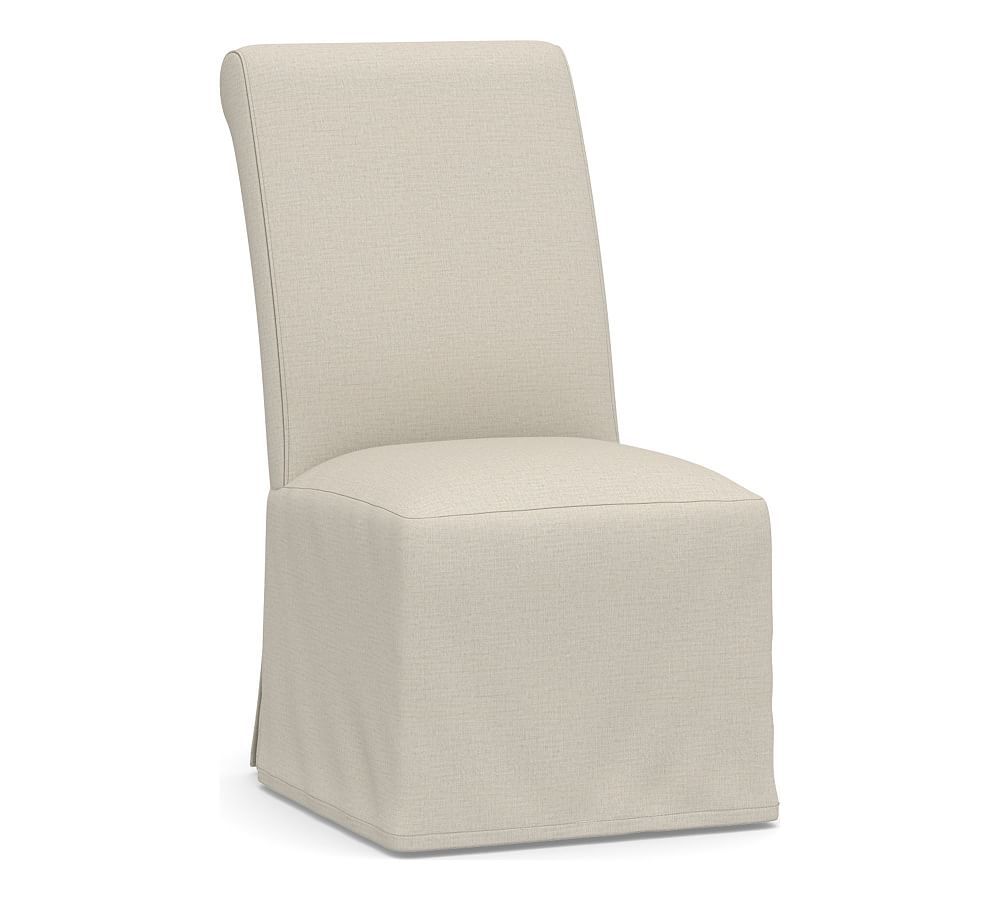 OPEN BOX: PB Comfort Roll Dining Side Chair Slipcover, Sunbrella® Performance Slub Tweed Pebble | Pottery Barn (US)