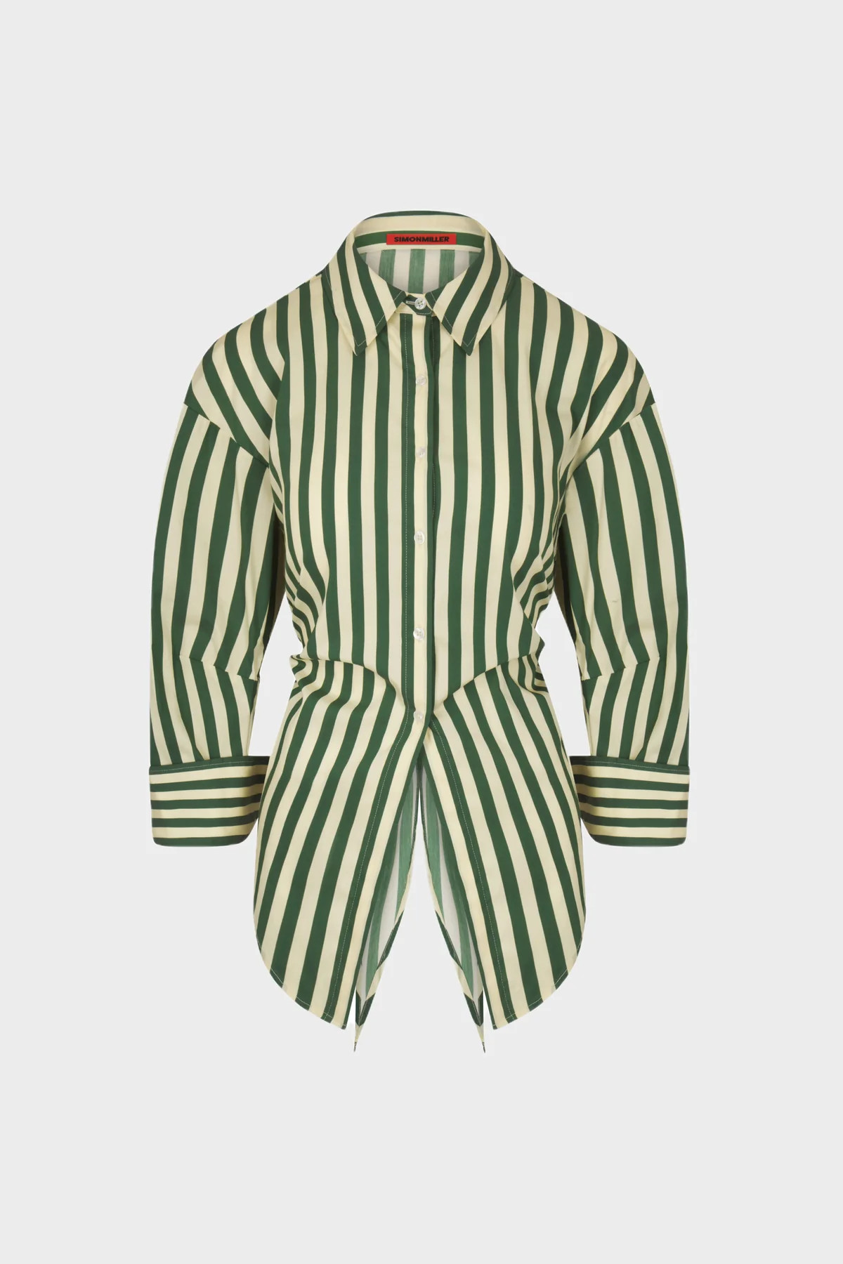Loch
           Striped Poplin Button Up in Gummy Green/Ecru | Simon Miller
