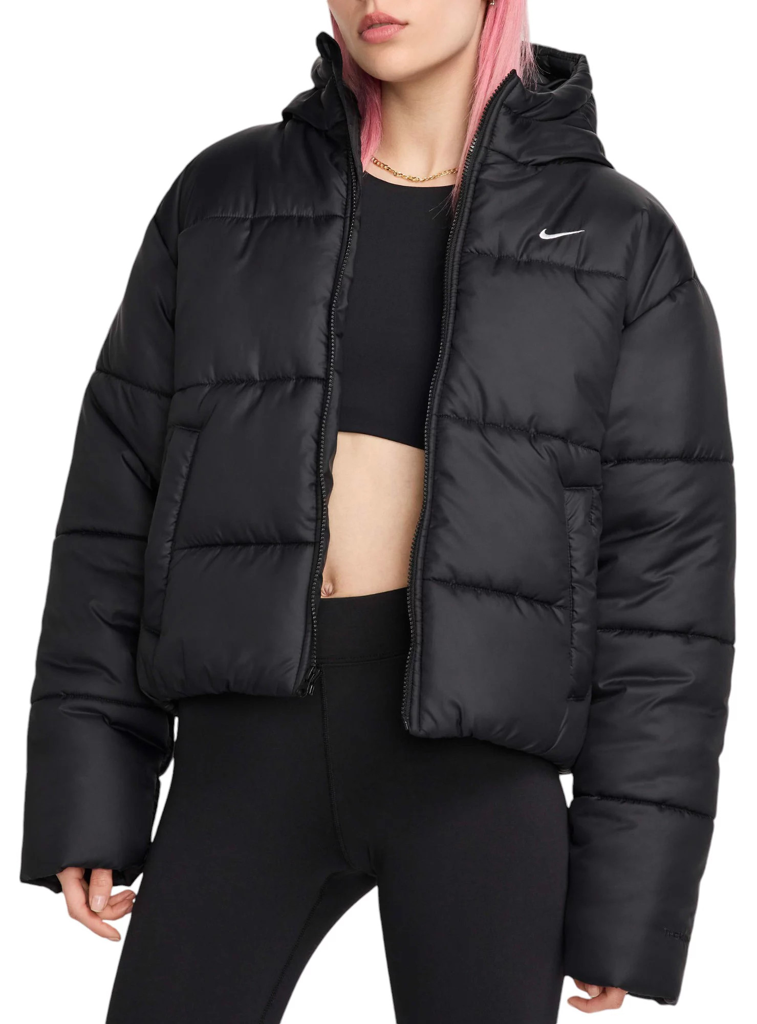 Nike Women's Sportswear Classic Puffer Therma-FIT Loose Hooded Jacket, XL, Black | DICK'S Sporting Goods