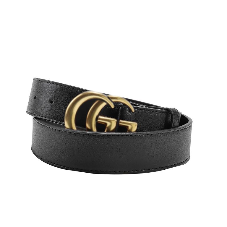 Adult 1.5" Width Black Leather Belts,Gold Letter Buckle Leather Waist Belt Belt for Unisex 95CM | Walmart (US)