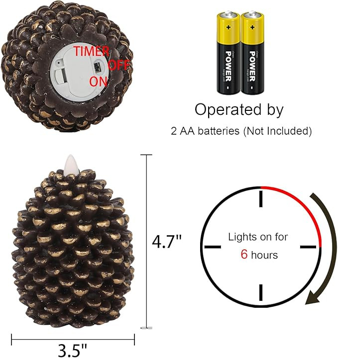 Wondise Flameless Candles with Timer, Battery Operated Flickering Wick Real Wax Pine Cone Candles... | Amazon (US)