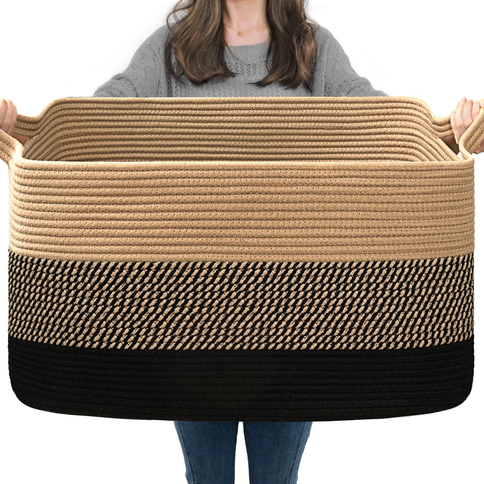 TIMEYARD Large Blanket Basket, 21.6" x 14.9" x 11.8" Rectangle Woven Baskets for Storage-Yellow B... | Walmart (US)