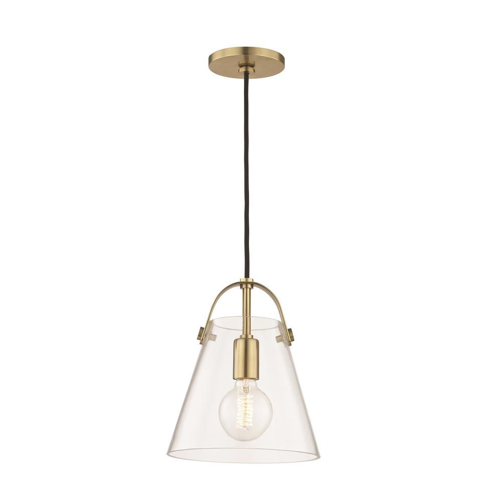 Karin 1-Light Aged Brass Small Pendant with Clear Glass | The Home Depot