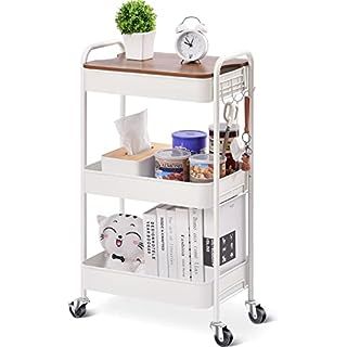 TOOLF 3-Tier Rolling Cart, Metal Utility Cart with Lockable Wheels, Storage Craft Art Cart Trolle... | Amazon (US)