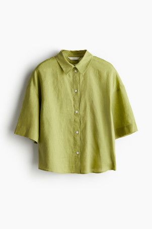 Oversized Linen Shirt - Light yellow - Ladies | H&M US | H&M (US + CA)