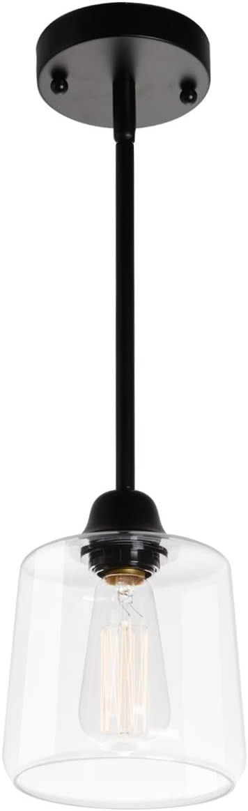 VILUXY Vintage Glass Pendant Light, Single Hanging Pendant Lighting, Black with Clear Glass Shade... | Amazon (US)