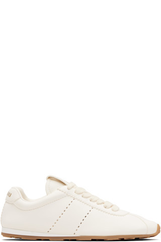 Miu Miu - Off-White Plume Nappa Leather Sneakers | SSENSE