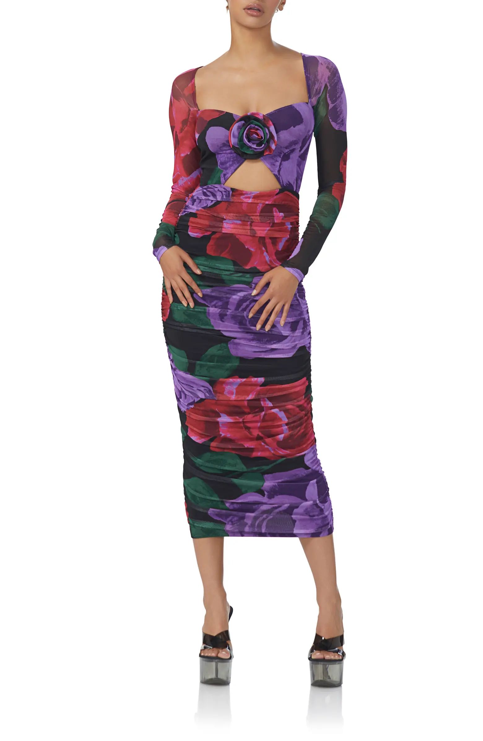 Sierra Floral Cutout Long Sleeve Midi Dress | Nordstrom