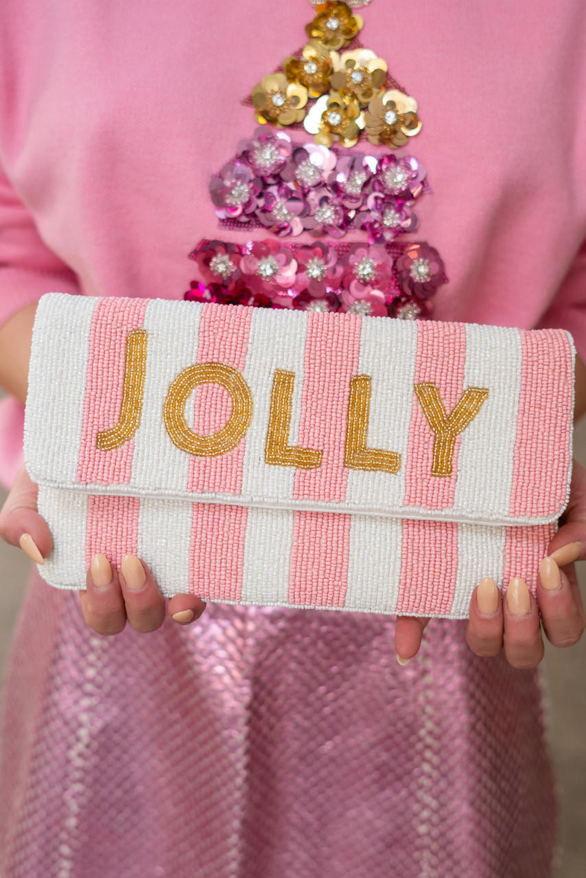 Light Pink and White Striped Jolly  - Beaded Clutch | Lisi Lerch Inc