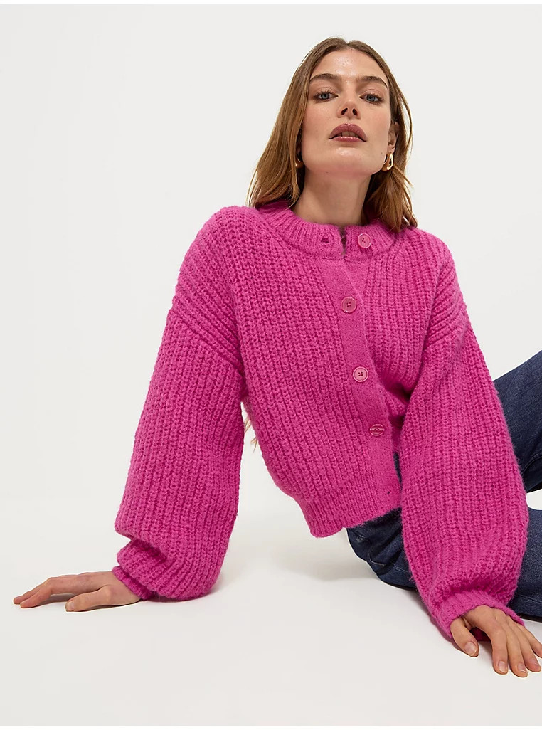 Pink Fluffy Chunky Knitted Cardigan | George at ASDA
