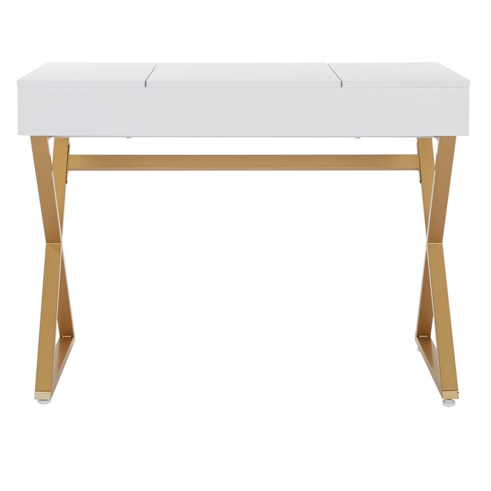 OSP Home Furnishings Juliette Vanity with White Top and Gold Legs, White/Gold | The Home Depot