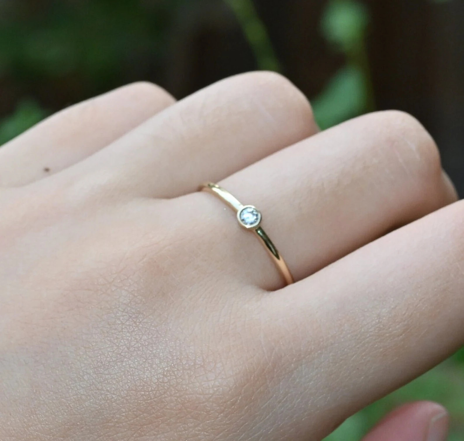 14k Solid Gold Birthstone Ring, Real Gold Dainty Birth Stone Ring, Premium Minimalist Stackable R... | Etsy (US)