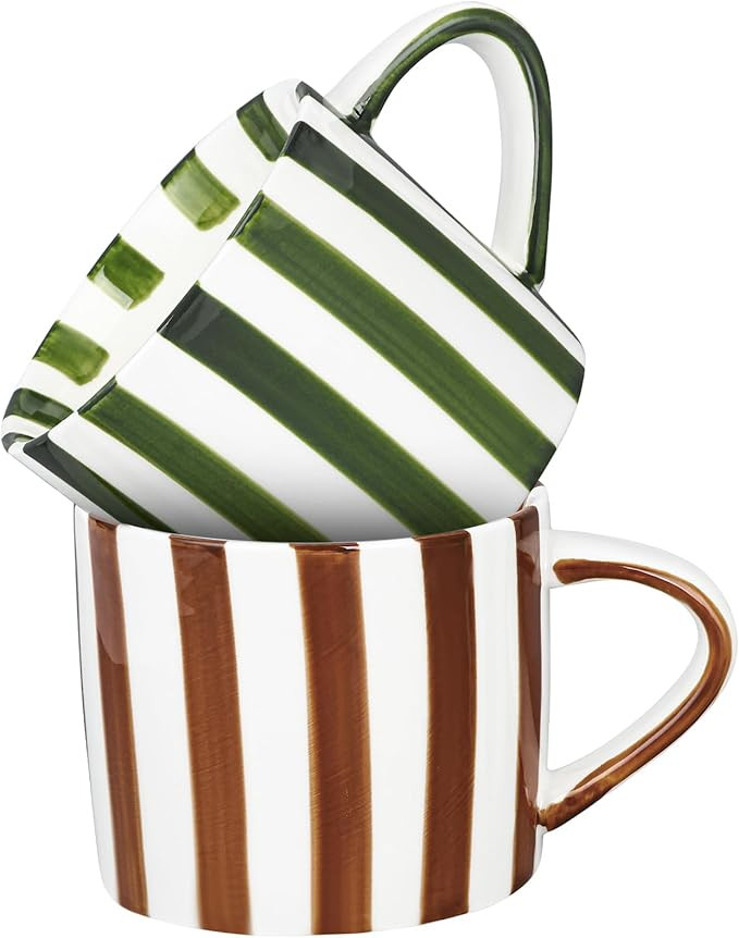 2 Pack Ceramic Mugs Striped Espresso Mugs 8 oz Hand Paint Coffee Cups with Handle Porcelain Coffe... | Amazon (US)