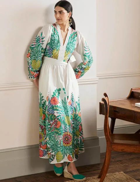 Notch Neck Cotton Maxi Dress - Ivory Pineapple | Boden UK | Boden (UK & IE)