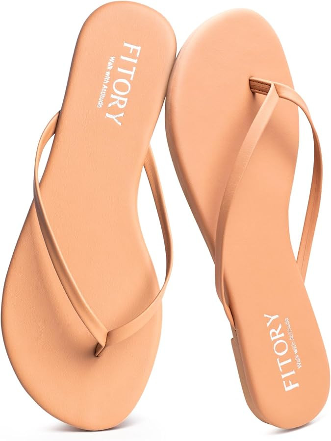 FITORY Women's Leather Flip Flops, Fashion Open Toe Thong, Comfortable Casual Flat Sandals For Su... | Amazon (CA)