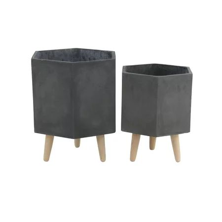 Decmode Farmhouse 15 And 17 Inch Hexagon Dark Gray Wood, Ceramic And Fiber Clay Planters With Sta... | Walmart (US)