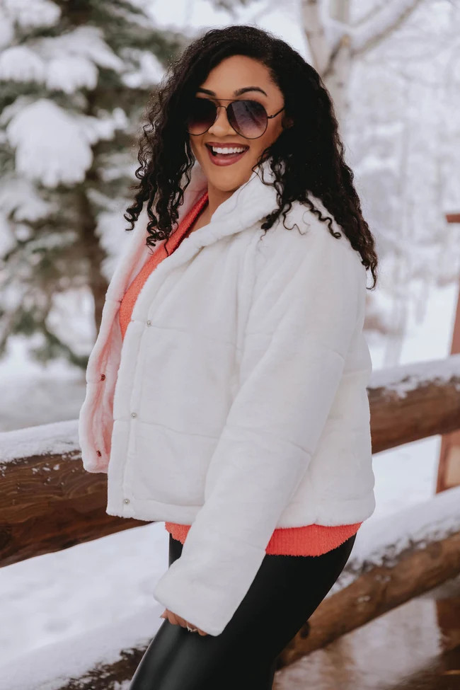 Favorite Remix Ivory Fur Puffer Jacket | The Pink Lily Boutique