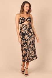 Saga Cut Out Midi Dress - Black Floral | Petal & Pup (US)