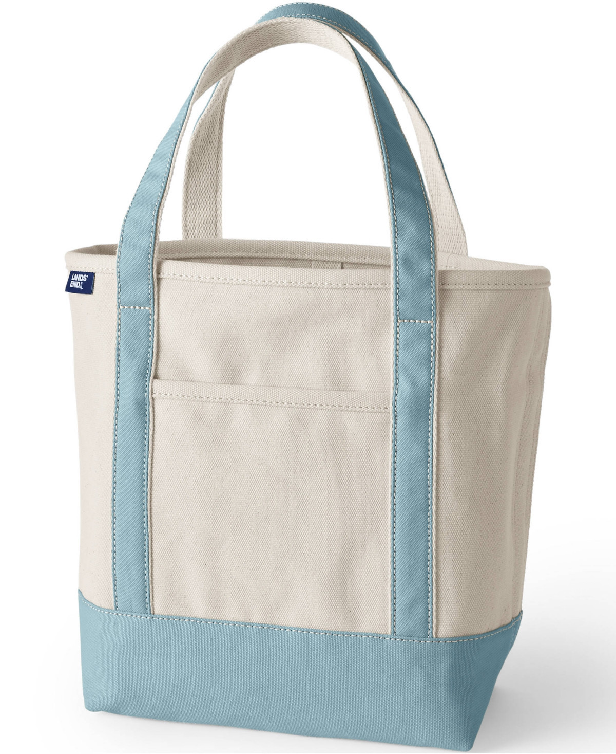 Lands' End Medium Natural 5 Pocket Open Top Canvas Tote Bag - Natural/pale teal | Macy's