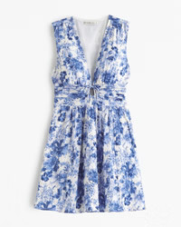 Women's Tie-Front Textured Mini Dress | Women's Clearance | Abercrombie.com | Abercrombie & Fitch (US)