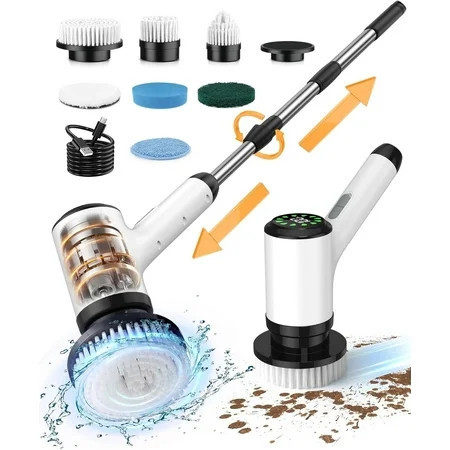 CACULE Electric Spin Scrubber, Cordless Bathroom Shower Scrubber with 7 Replaceable Brush Heads, 2 Speeds for Tub Tile Floor Car-3 | Walmart (US)