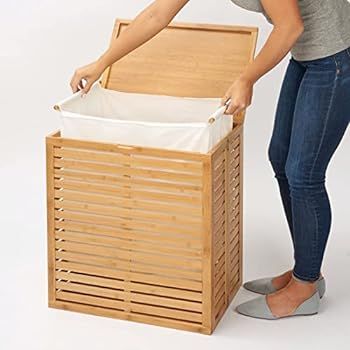 mDesign Bamboo Wood Foldable Laundry Basket Storage Organizer w/Removable Fabric Liner, Lid, Coll... | Amazon (US)